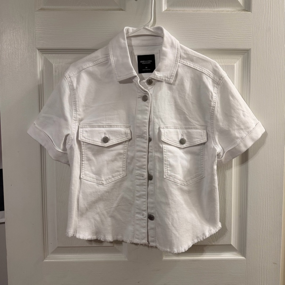 Simply Vera Vera Wang White Button-Up Crop Jean Jacket